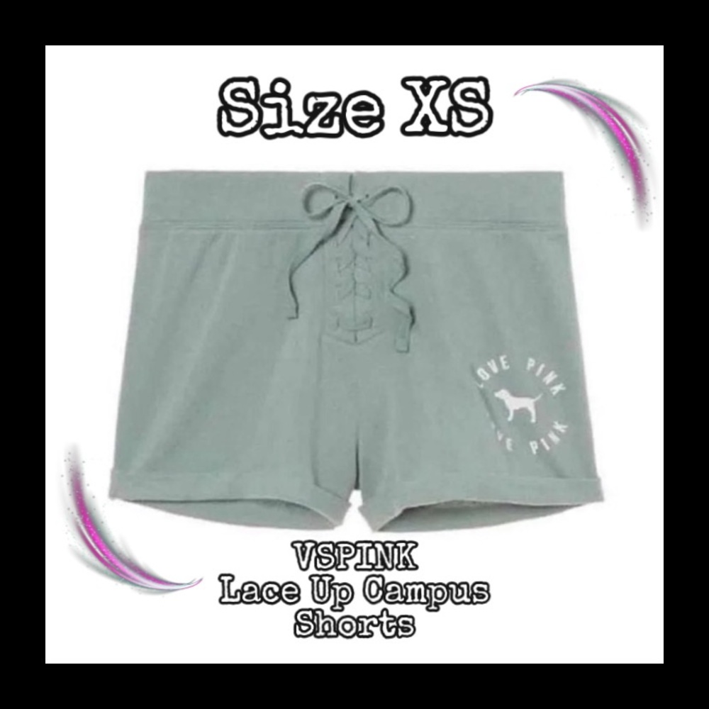 VSPINK Lace Up Green Campus Shorts Size XS NWT